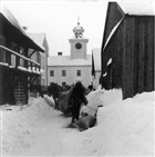 FRILUFTSMUSEUM VINTERBILD SKÅDESPELARE FILMINSPELNING FRILUFTSMUSEUM HÄST