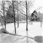 VINTERBILD KYRKA KLOCKSTAPEL FRILUFTSMUSEUM