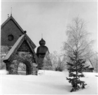 VINTERBILD FRILUFTSMUSEUM KYRKA STIGPORT KLOCKSTAPEL