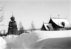 VINTERBILD FRILUFTSMUSEUM KYRKA KLOCKSTAPEL