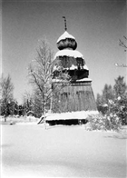 KYRKA VINTERBILD KLOCKSTAPEL FRILUFTSMUSEUM